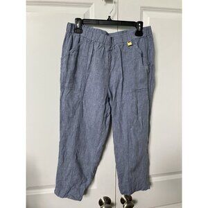 Ellen Tracy Linen Capri Pants Womens M Cropped Summer Coastal Boho Blue